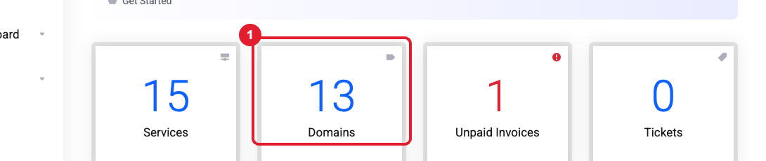 Domains box on the dashboard