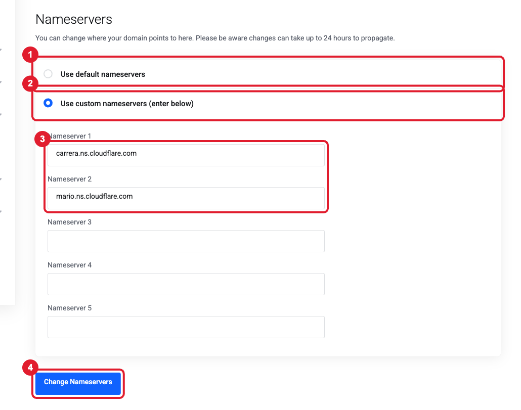 Nameservers settings
