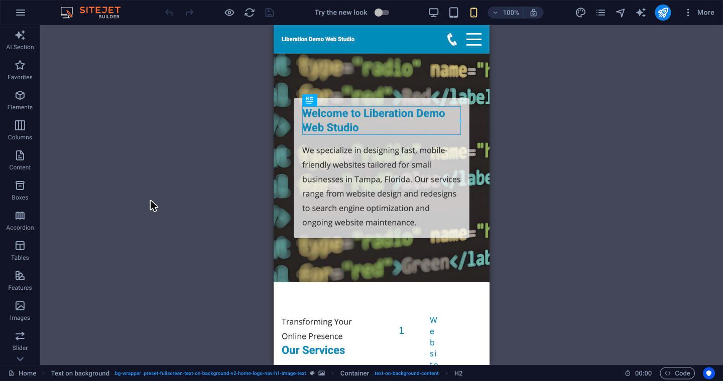 Smartphone view in the editor