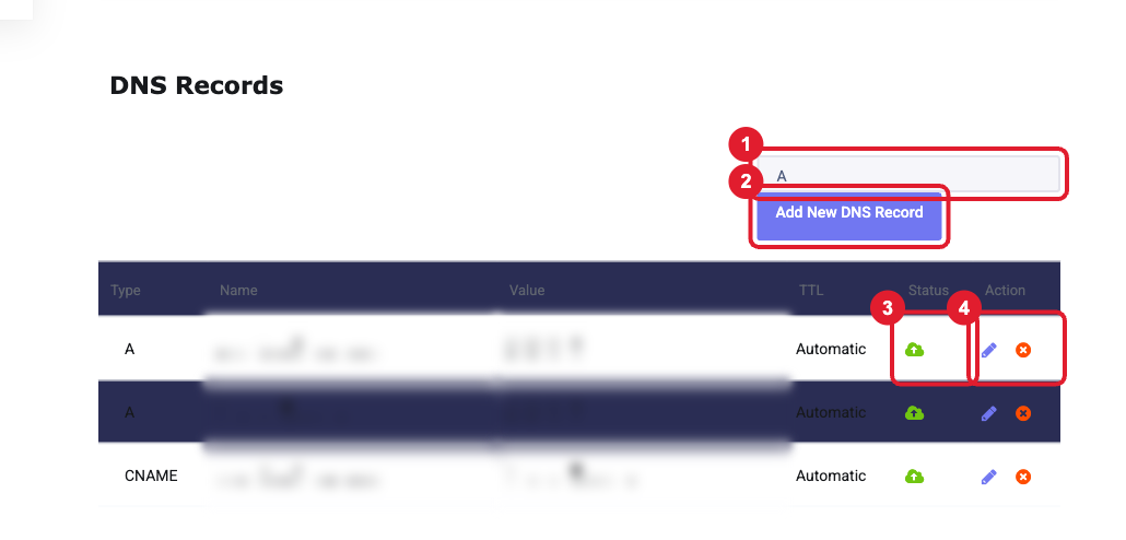 Cloudflare DNS records list