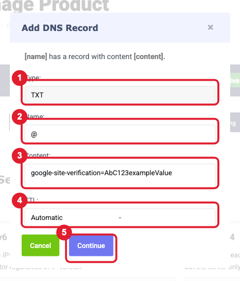 Add DNS Record window