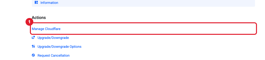 Manage Cloudflare link in the Actions menu