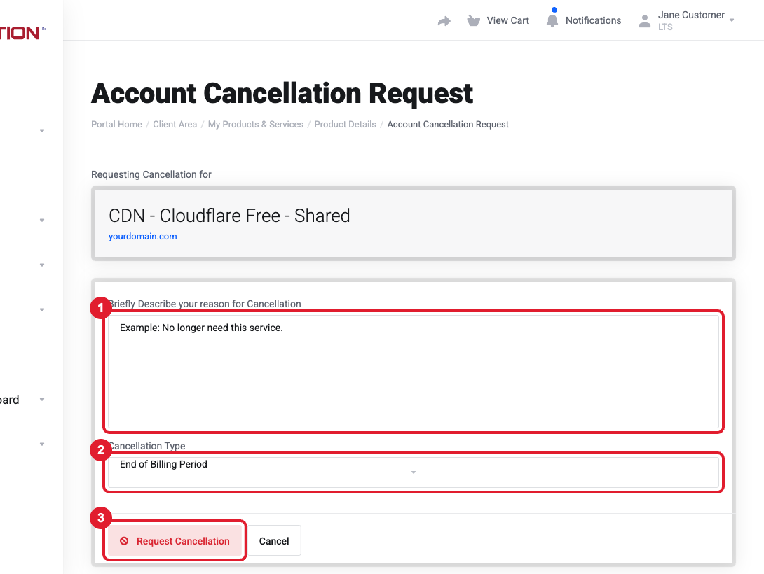 Cancellation request form