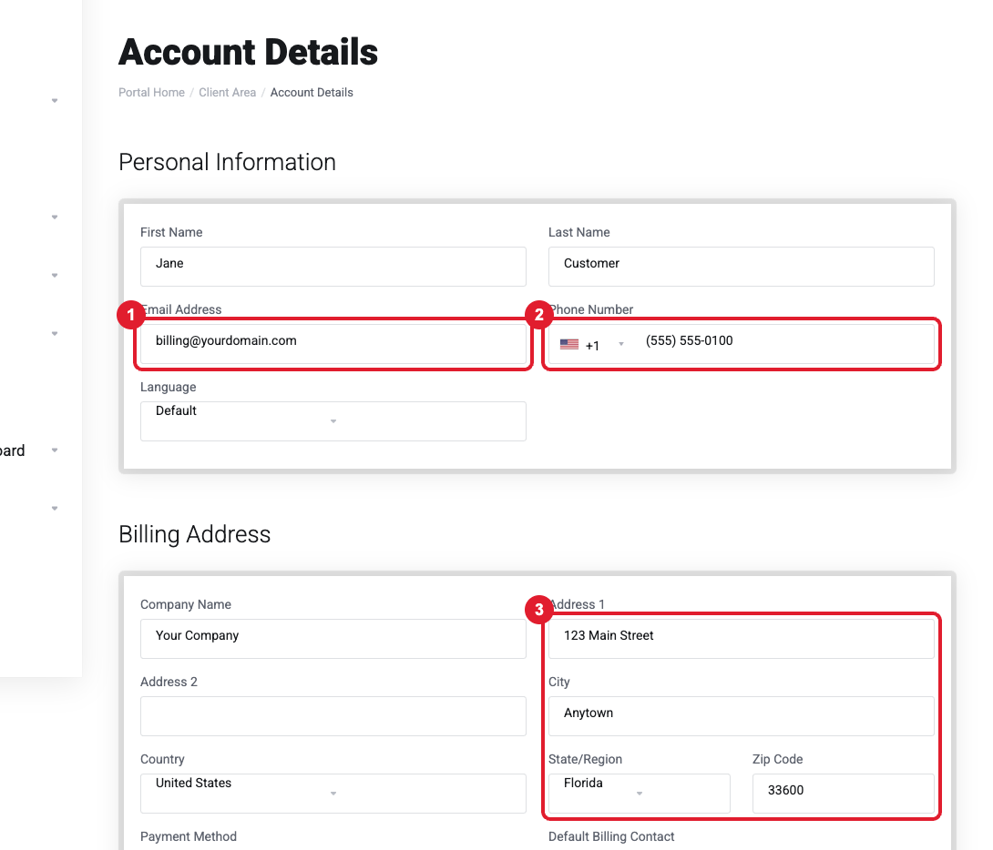 Account Details page