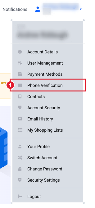 Account menu showing Phone Verification