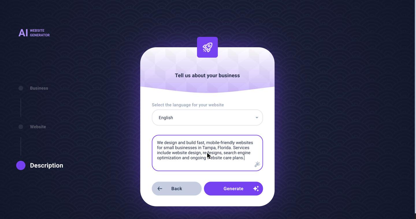 AI generator step 3: describe your business
