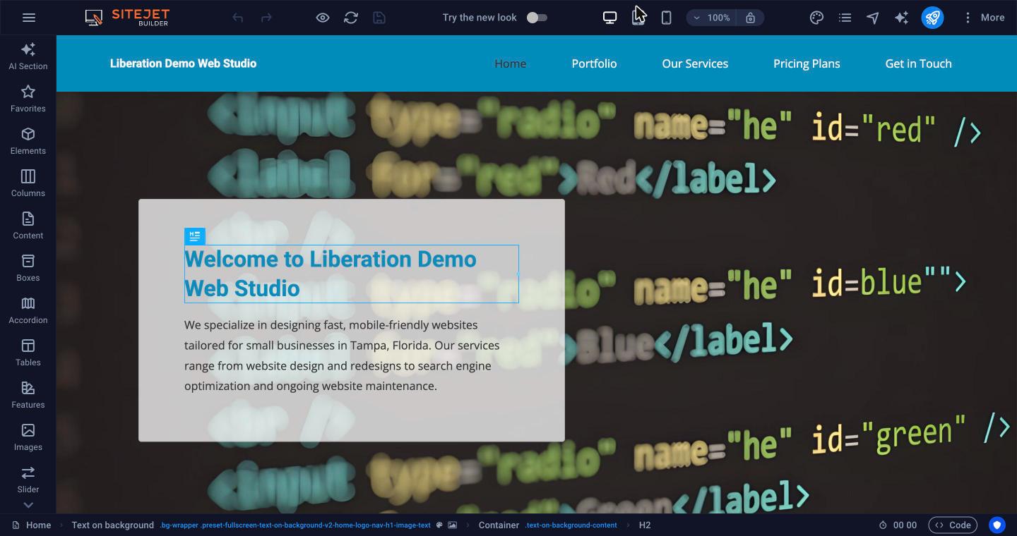 The Sitejet Builder editor