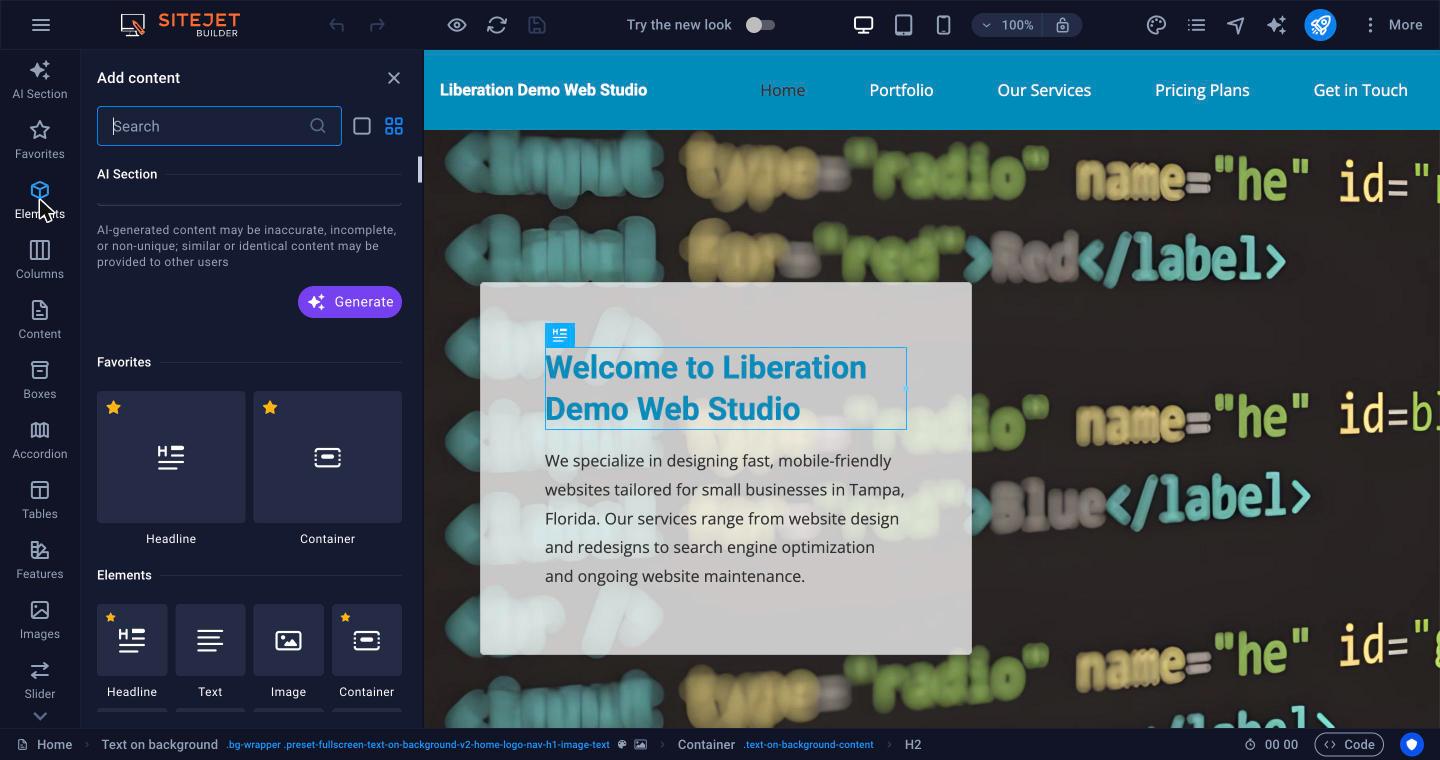 Add content panel