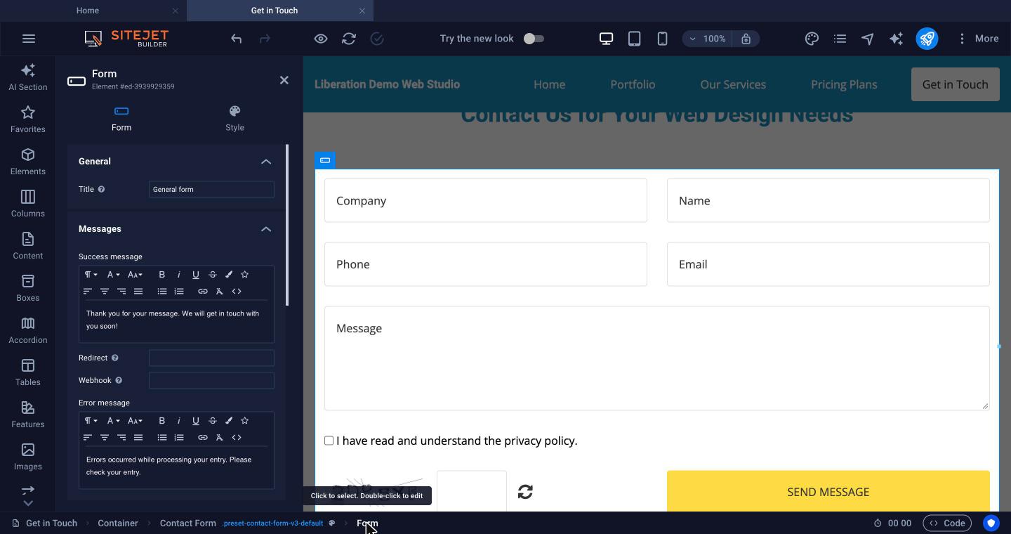 Form settings
