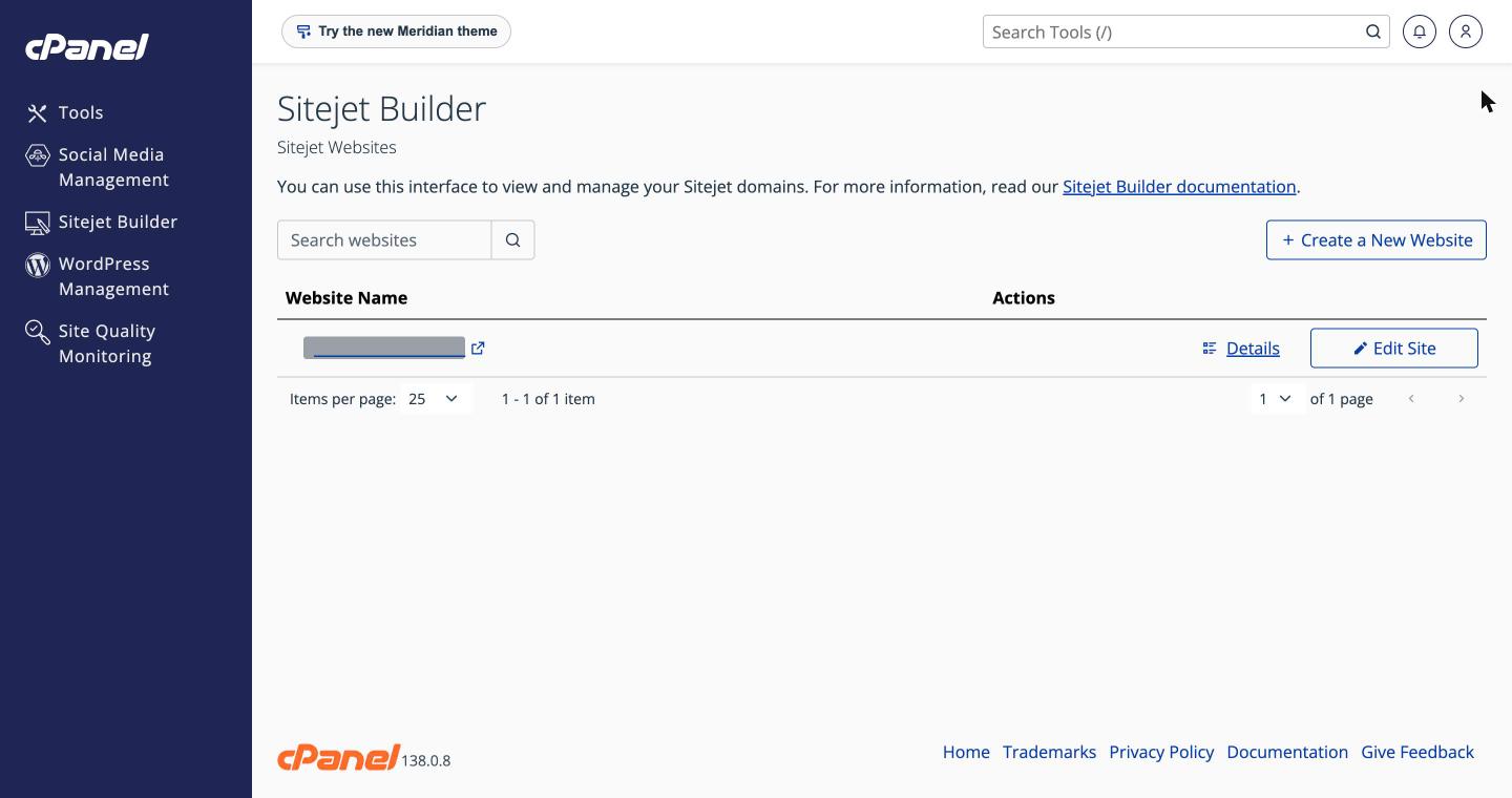 Sitejet Websites list
