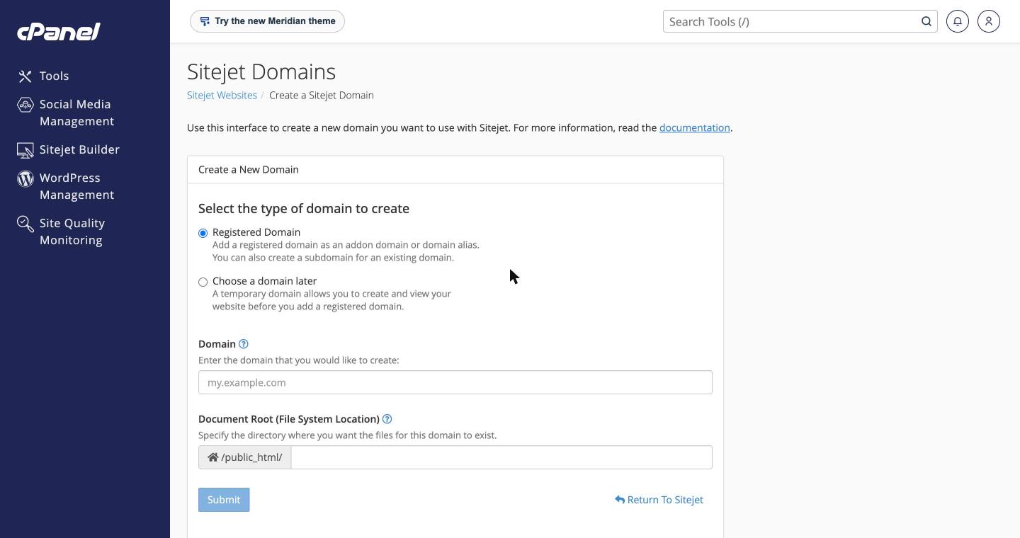 Create a new Sitejet domain