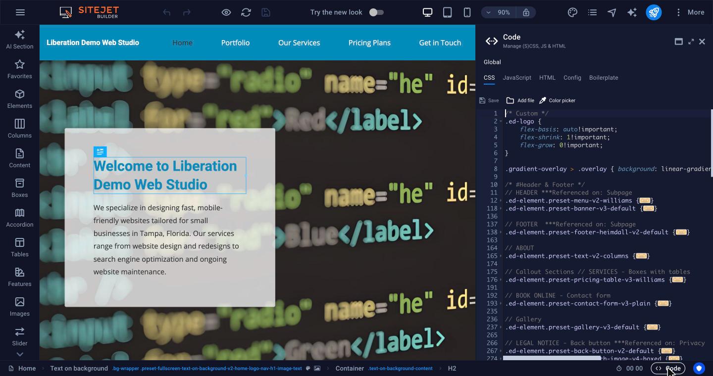 The code editor