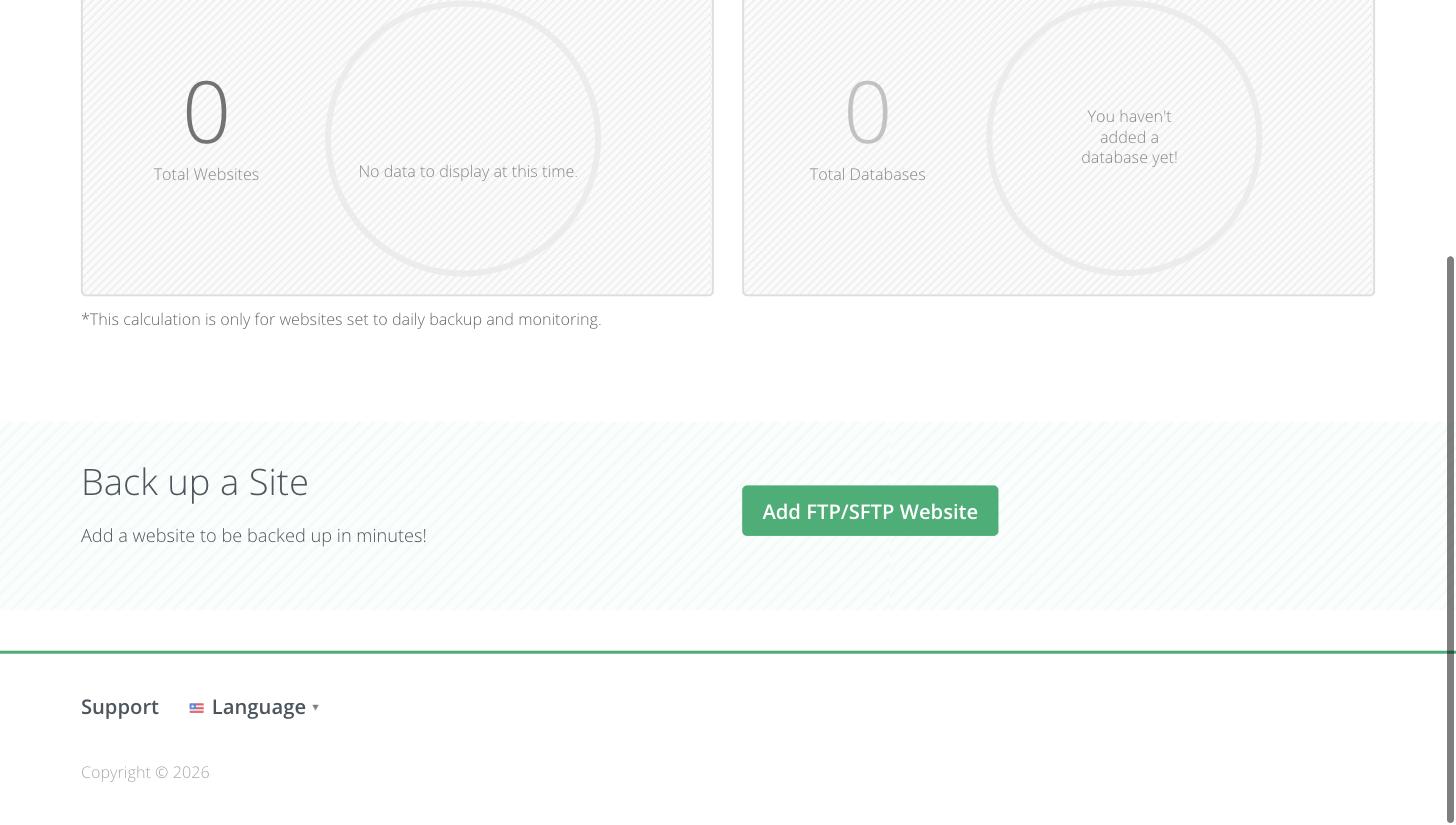 Back up a Site section with the Add FTP/SFTP Website button